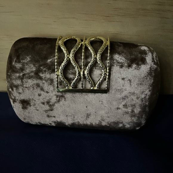 Gianni Bini Brown Velvet Clutch with Gold Accent - Picture 3 of 6